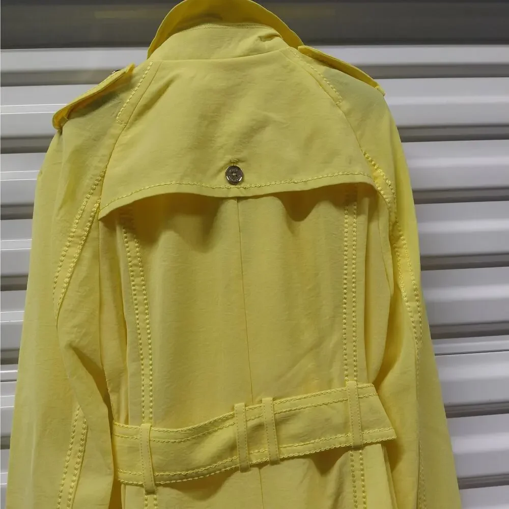 Michael Kors Womens Trench Coat Small Yellow Belted Quiet Luxury Office Chic